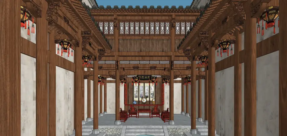 徽派传统木民居三进院落