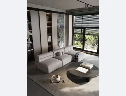 现代客厅 沙发 边几 地毯 书柜