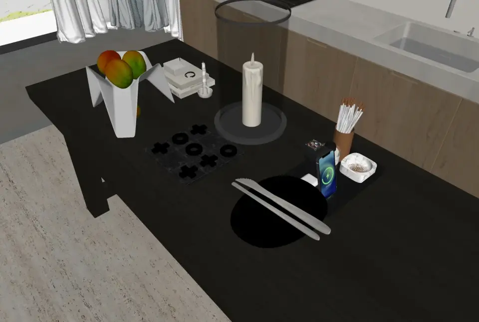 现代餐桌摆件 棋盘 果盘 蜡烛 碗筷